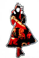 The paper doll�s dresses portray the interchangeable identities of the wife, mother, beauty queen, career woman, nurturer, seductress, healer and homemaker.